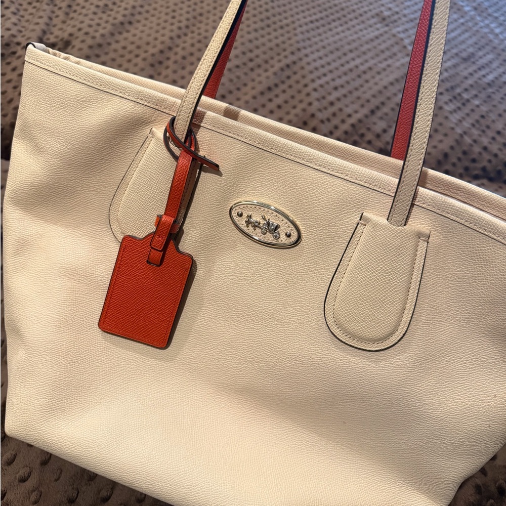 Elegant apricot Tote Bag with burnt orange Accents